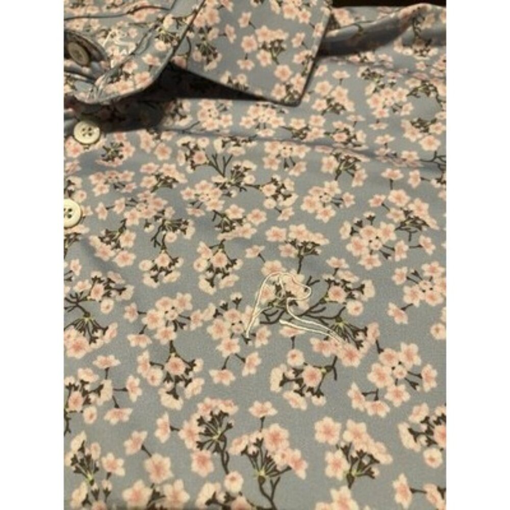 Rhoback Men's Large Green Floral Short Sleeve Polo Shirt Golf Casual Comfort - Picture 2 of 4